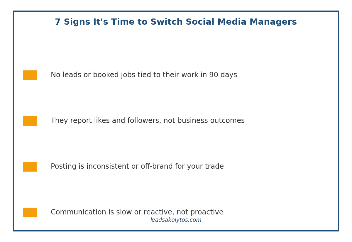 Warning signs it is time to switch social media manager, including missing leads and inconsistent posting.